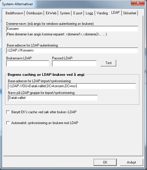 Notat EK har funksjonalitet for å synkronisere brukertabellen sin mot Active Directory eller en annen katalogtjeneste som kan aksesseres via LDAP protokollen.