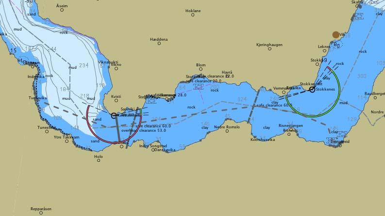 9 Utsnitt av Kystverkets kartbase : (stiplet linje er strekningen Tunes Trengereid, lengde i luftlinje ca. 7200 meter) 4.