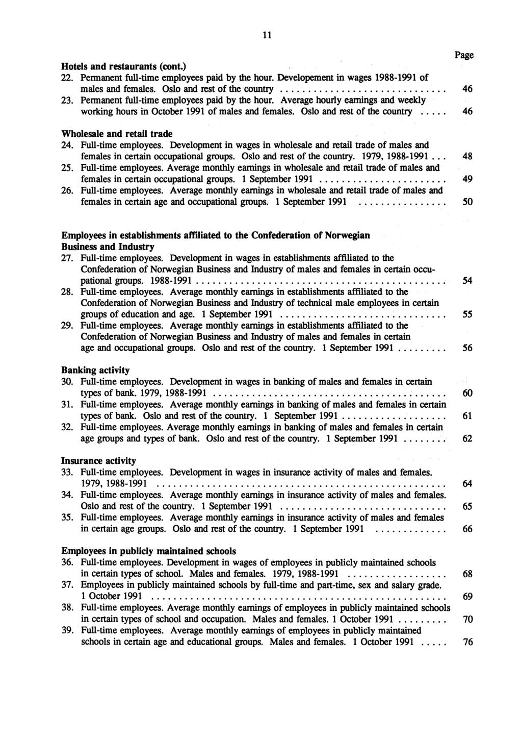 11 Page Hotels and restaurants (cont.) 22. Permanent full-time employees paid by the hour. Developement in wages 1988-1991 of males and females. Oslo and rest of the country 46 23.