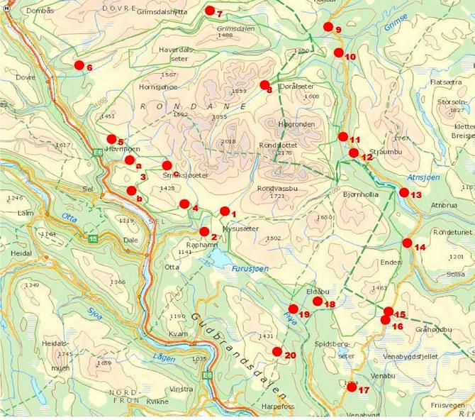 Kart 2: Kart som viser innfallsportene til Rondane nasjonalpark (Bjormyr F. og Rusten E.