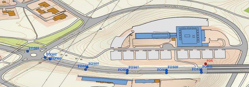 2 OMRÅDEBESKRIVELSE 2.1 Fossumveien (FOS) Forsøksstrekningen i Fossumveien er ca. 300 m lang, har en helning på ca. 3 % og totalt 11 sandfang (figur 1).