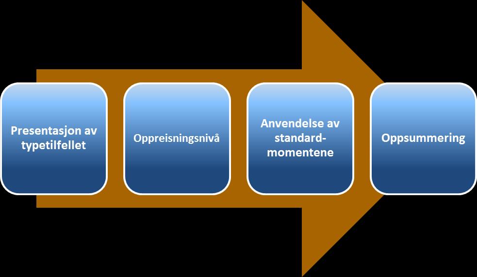 Figur 3. Fremgangsmåte ved typetilfelleanalysene Analysen av typetilfellene følger en fire-trinns fremgangsmåte.