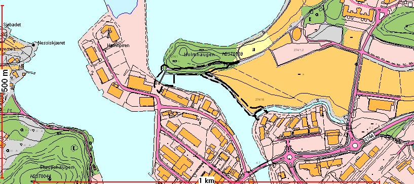 Figur 1 Planområdet er markert med tykt sort omriss. Røstadområdet har en sentrumsnær beliggenhet og er et populært rekreasjonsområde.