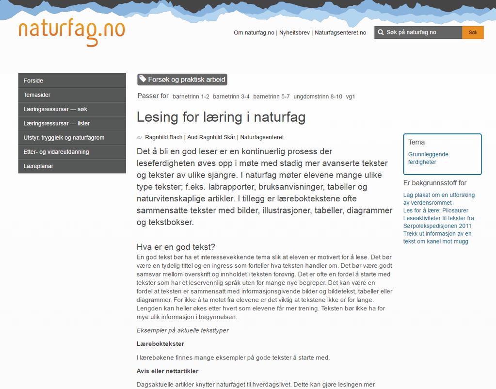 Lesing for læring i naturfag http://www.
