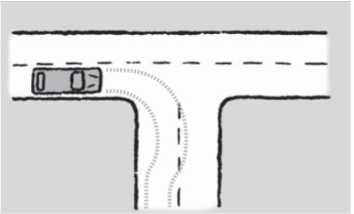 Figur 58: Kjøremåte B (Statens Vegvesen 2014a) Ved dimensjonerende kjøremåte B, vil det tillates at enekelte store kjøretøy benytter seg av det overkjørbare arealet i rundkjøringen.