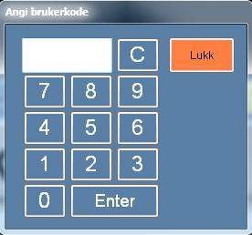 Start knappen du finner til midt på øverst på touchskjermen. Trykk på denne. Da kommer nedenfor bildet opp. I dette bildet kan du skanne en strekkode kort, magnetkort eller taste inn en pålggingskode.