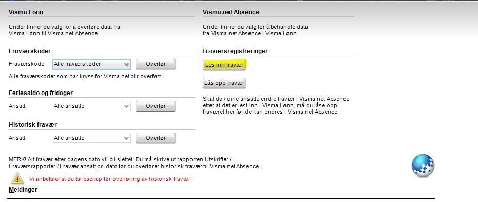 Overføre fravær til Visma Lønn Når fravær er registrert i Visma.net Absence, enten av ansatt eller leder, så kan fraværet leses inn i Visma Lønn. De fraværskoder som krever godkjenning, f.eks.