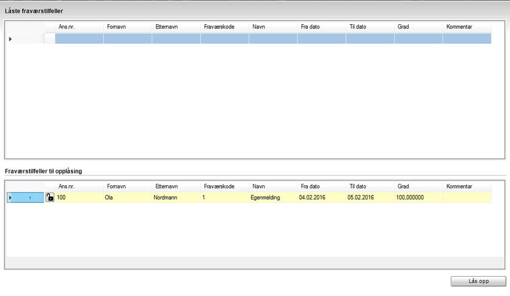 Låse opp fravær Dersom det blir behov for å endre overført fravær, f.eks.