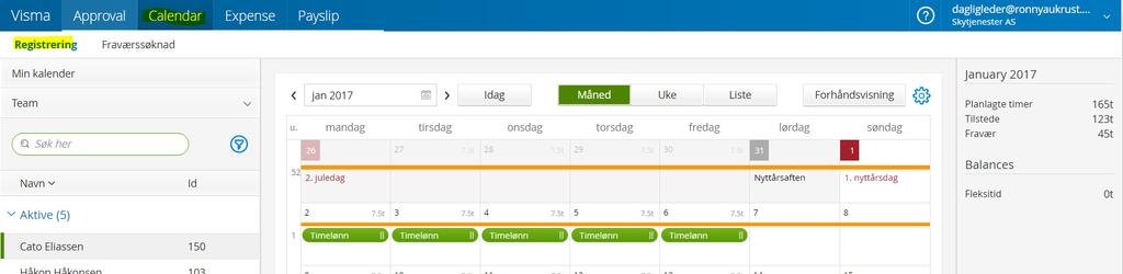 Når en lønnsperiode er registrert og bekreftet vil det kunne se slik ut.