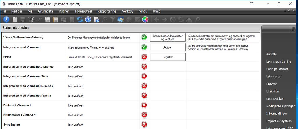 Synkronisering fra Visma Lønn til Visma.net I Visma Lønn må man for å benytte Visma.net Absence, Visma.net Time og Visma.net Payslip sette opp en fast synkronisering (kalles Sync Engine) mot Visma.