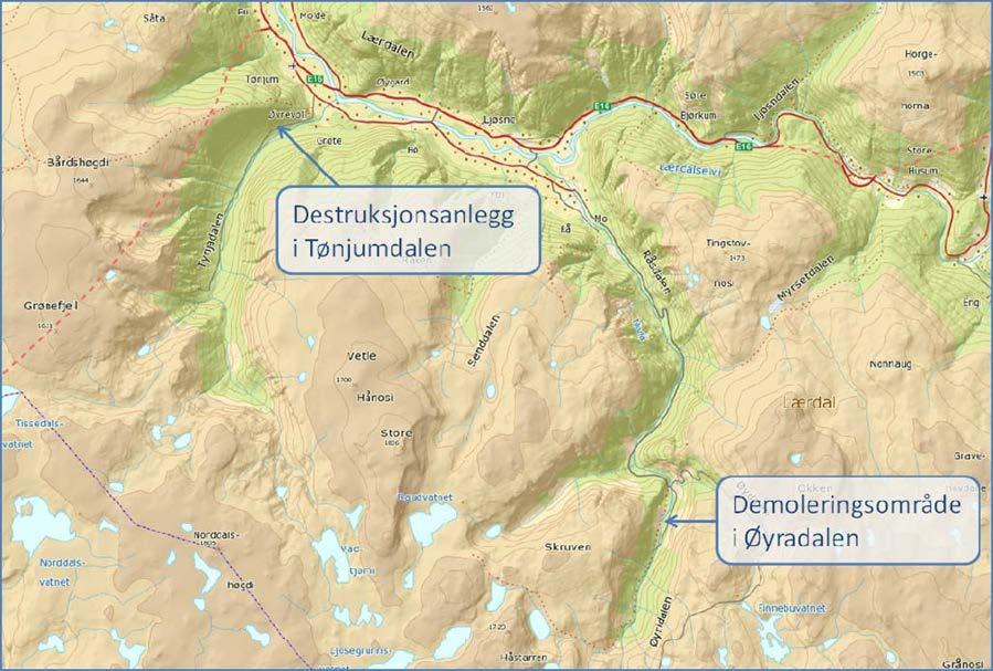 1 Innledning I Øyradalen sørøst for Lærdal sentrum ligger et demoleringsfelt, der Forsvaret sprenger og tilintetgjør ulike typer ammunisjon.