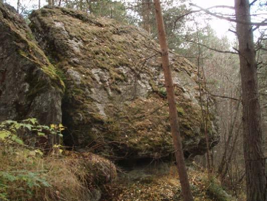 Figur 22Kampesteinene i granskogen vest for Kloppa Landemerker: Figur 23 Klebermølla på Kvam (Kvam Talc)