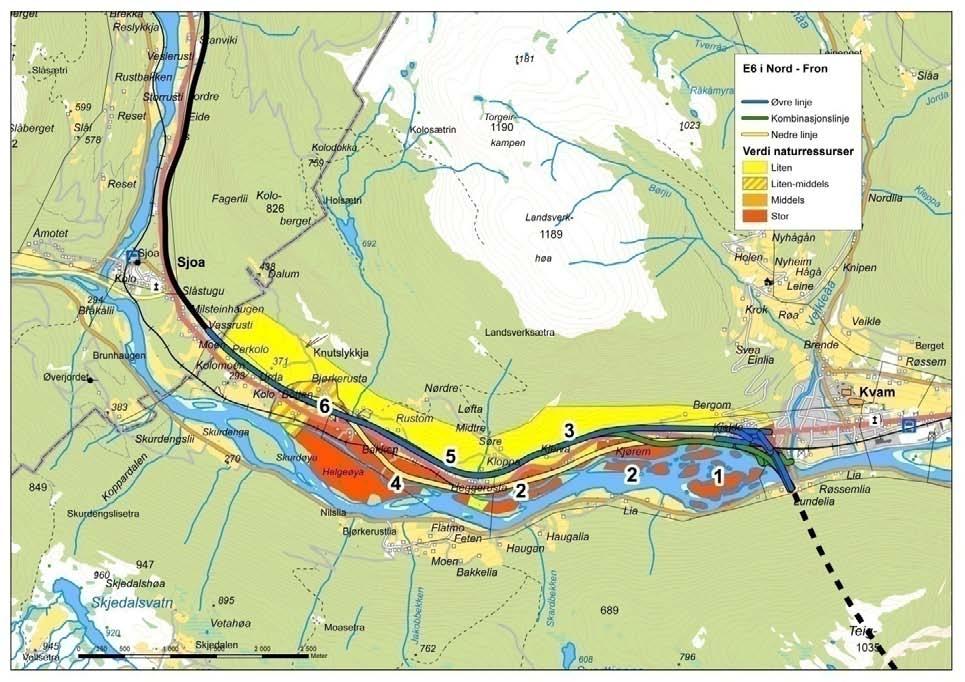 Figur 63 Verdikart naturresurser 6.4.5.6 Konsekvenser - naturresurser Anslått beslag av dyrket og dyrkbart areal av ulik kategori framgår av tabellene under.