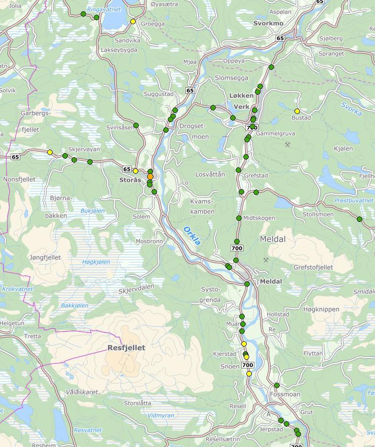 Trafikksikkerhetsplan for Meldal Kommune 2017-2020 11 Kart over ulykkessteder i