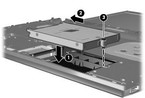 21. Løft harddisken (3) ut av harddiskbrønnen. Slik installerer du en harddisk: 1. Sett harddisken inn i harddiskbrønnen (1). 2.