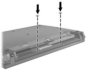 14. Sett skruene i batteriområdet tilbake på plass. Datamaskinen har enten 2 eller 3 skruer som må festes. MERK: Se på illustrasjonen som er mest i samsvar med din datamaskin. 15.