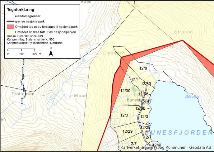 Eiendom 13/2 og deler av 13/1 kommer nå på utsiden av verneforslaget. Tinderekka har svært stor landskapsverdi og det er dermed ikke ønskelig å ta ut hele området som foreslås.