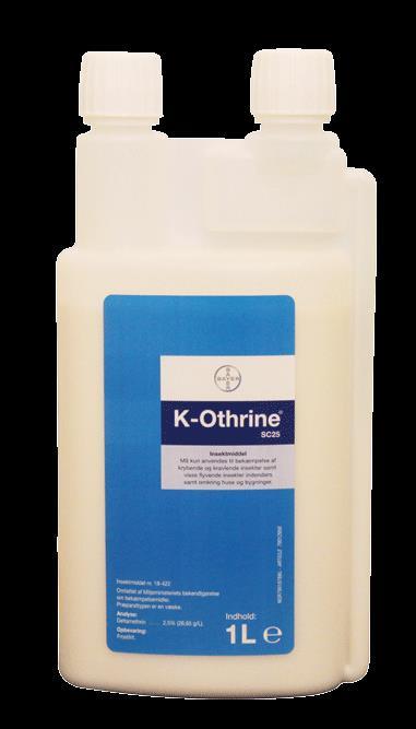 K-Othrine SC 25/Flex Langtidsvirkende insektmiddel Effektivt og langtidsvirkende. Dosering: Porøse flater: 100 ml K-Othrine SC 25 løses opp i 20 liter vann. Bruk 1 liter ferdig oppløsning per 10 m².