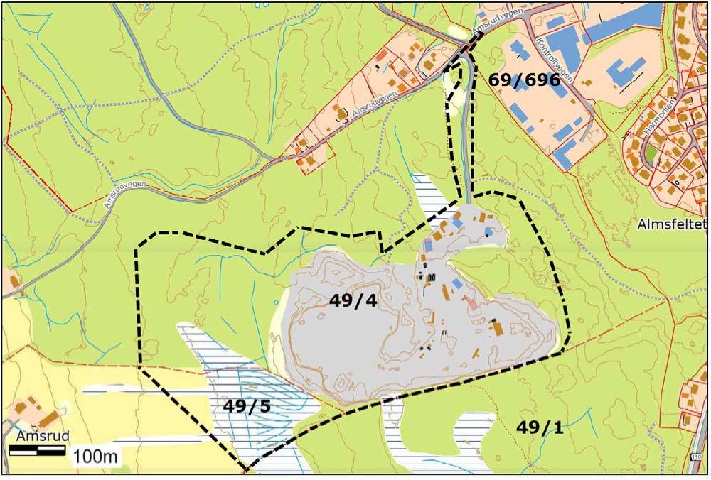 1. FORUTSETNINGER: Følgende er lagt til grunn for drift av masseuttaket: Tiltakets omfang: Det aktuelle området er vist på kart 1 under.