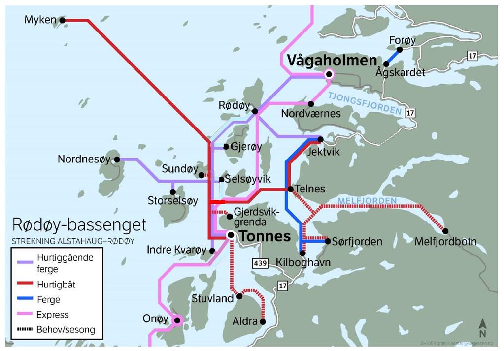 I forslaget til ny struktur legges det opp til en vesentlig styrking og effektivisering av nord/sør-forbindelsene langs fv. 17. Rutetilbudet på strekningen Jektvik Kilboghamn styrkes.