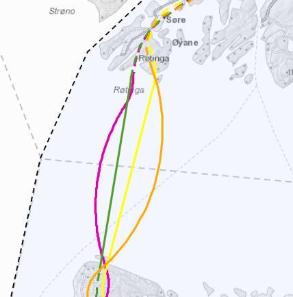 Nye linjer via Gulholmen våren 2017 E39 Stord-Os Linjer vist til Kobbavågen og Gulholmen med tunnel under Søre Øyane.