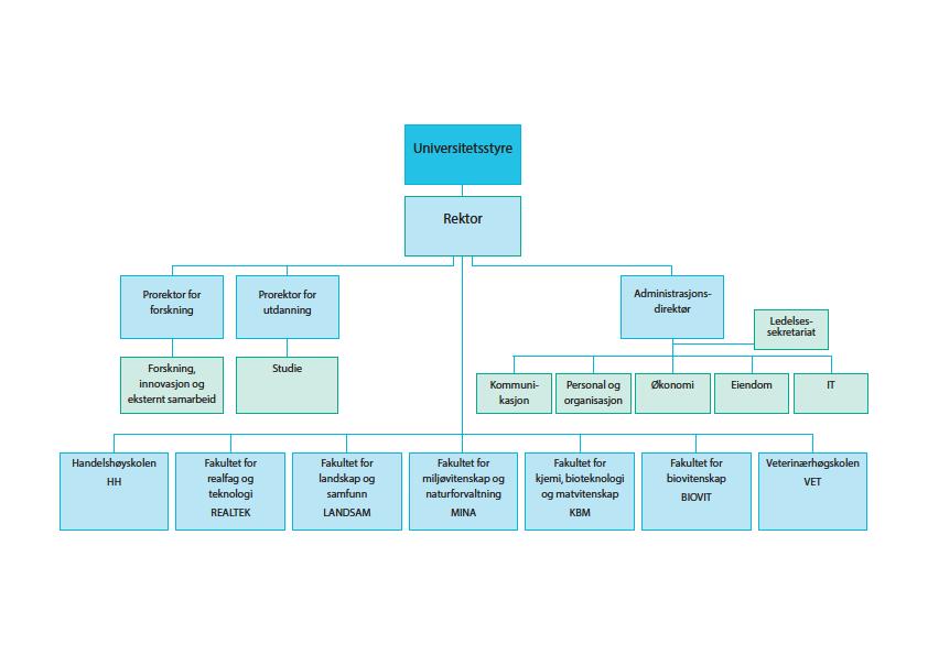 H. NMBU 2017: Hensiktsmessig struktur? Sju fakultet: -Sammenslåing av institutter, ikke av faggrupper To styringsnivå: Sentralt: Vedtar programportefølje, regelverk og budsjett.