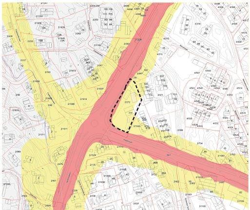 tredje etasje, så tett mot Flaskebekk krysset, ikke vil tilfredsstille kravene i tabell T-1442. Videre vil en eventuell støyskjerming vanskelig la seg gjøre grunnet krav til frisikt.