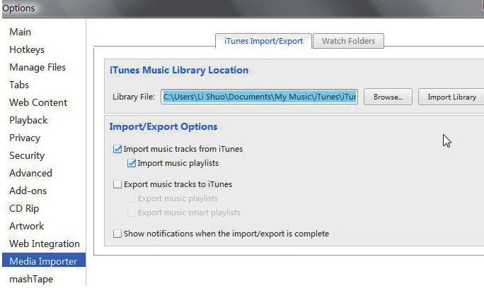 Angi itunes-mediemappen 1 På Philips Songbird går du til Tools (Verktøy) > Options... (Alternativer...) 2 Velg Media Importer (Import av medier), og deretter kategorien itunes Importer (itunes-import).