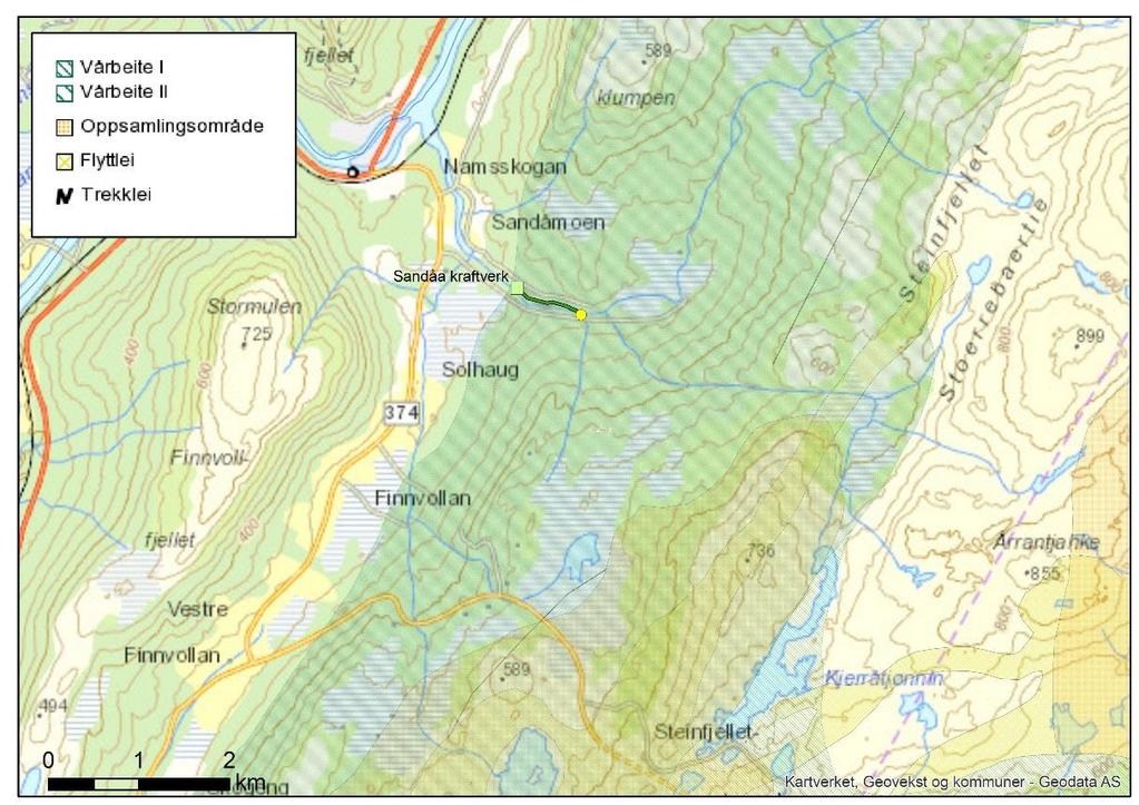 3.3.2 Sandåa Sandåa kraftverk Sandåa er en elv som renner vestover fra Steinfjellet og ender i Namsen. Elva ligger ca. 30 km nord for Grønndalen/Skorovatn.