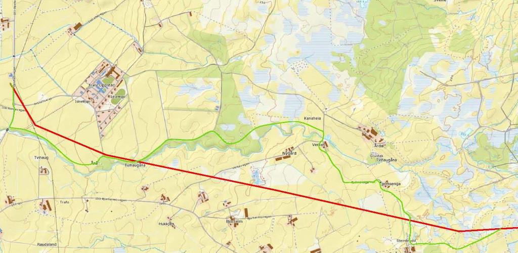 Langs vestsiden av Opstadvegen, der hvor traseen for nye 132 kv kabler vil gå, er det også annen infrastruktur liggende i bakken.