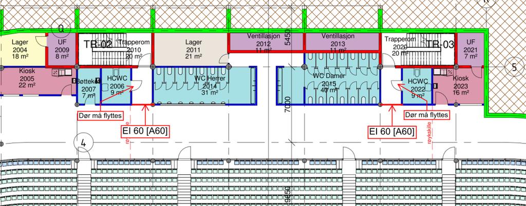 Plan 2- trapperom langside Kommentar: Det oppstår kø til trapperom på langside. Dette er pga. rømning fra tribune på både plan 1 og plan 2.