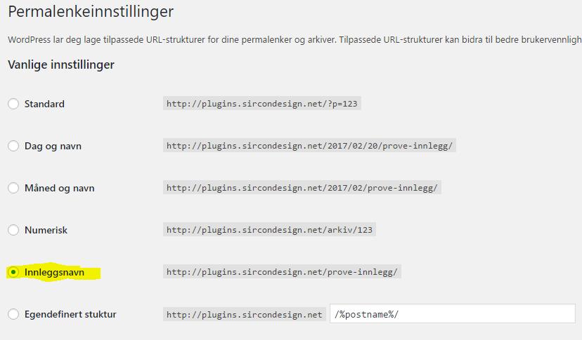 6. Spørsmål og svar Trykk i meny fører til egen side, og ikke til one pageseksjonen Svar: Sjekk innstillingene for permalenker (i kontrollpanelet: