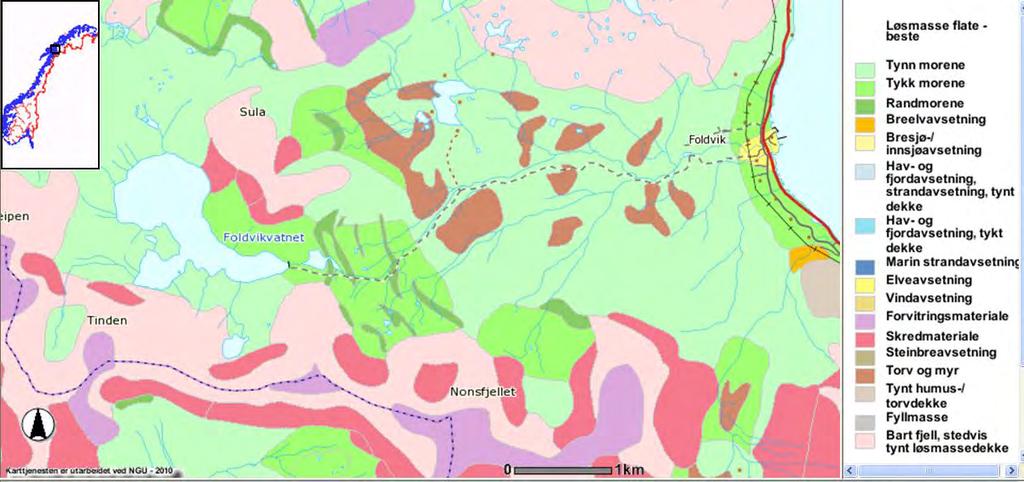 Figur 4-2 Berggrunnsgeologien området. Prosjektområdet er avmerket med rød ellipse. Kilde: www.ngu.no/kart/arealis/.