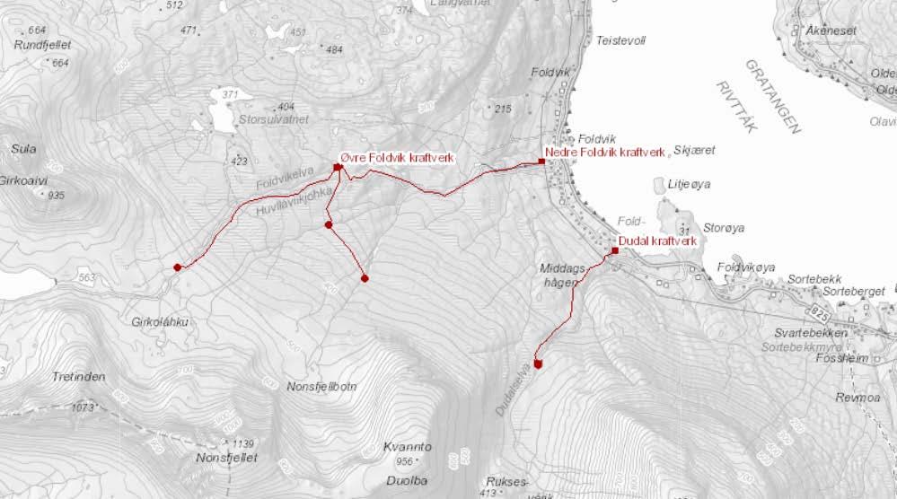 Øvre og Nedre Foldvik kraftverk - søknad om konsesjon figur 1.1, tabell 1.1. og tabell 1.2). 11 kraftverk er eller har vært til behandling hos NVE de siste årene innenfor en radius på ca. 8 km.