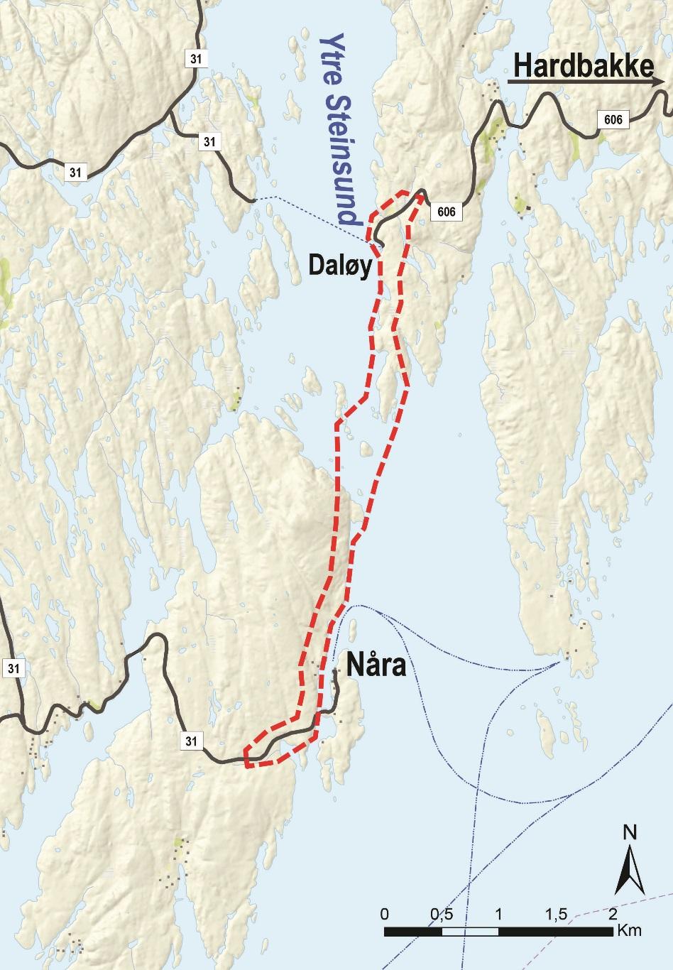 3 SKILDRING AV PROSJEKTET 3.1 Planområdet Planområdet ligg vest i Solund kommune og skal erstatte ferga mellom Daløy og Haldorsneset. Ferga er einaste vegsamband til Ytre Sula.