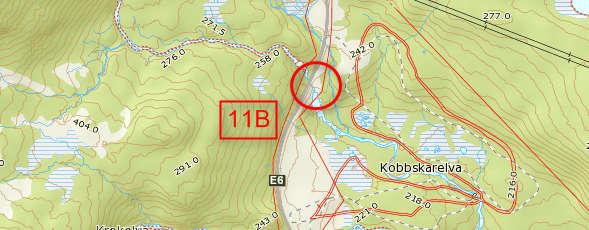 15 BEREGNINGER FOR KOBBSKARELVA (PUNKT 11B) Beregningspunkt 11B ligger ved Merrelva, vist