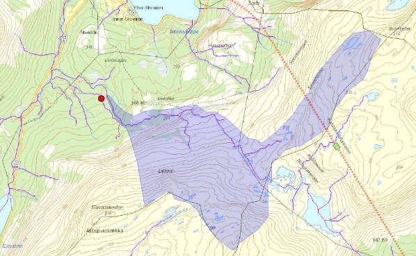 Dersom nedbørsfeltet til punkt 19 er bare 3,1 km 2 så vil 200-årsflom beregnes med den rasjonelle formelen. Figur 19.