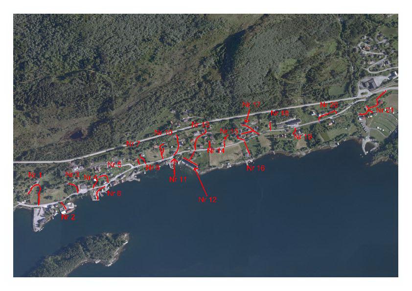 Sted: Bryggja Vei nr Lengde meter Oppfyller krav til kommunal Vei nr Lengde meter Oppfyller krav til kommunal 1 155 nei 13 93 nei 2 43 nei 14 26 nei 3 82 nei 15 66