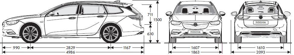 Tekniske spesifikasjoner, Dimensjoner (i mm) Akselavstand 2 829 Lengde 4 986 Overheng foran 990 Overheng bak 1 167 Sporvidde, foran 1 607 Sporvidde, bak 1 610 Bredde uten sidespeil 1 863 Bredde med