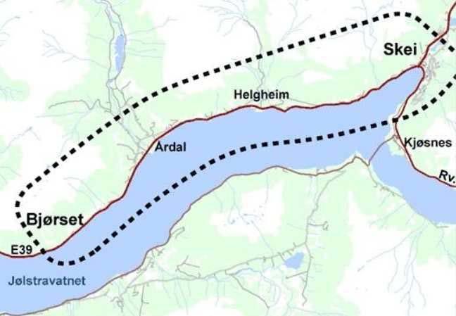 Figur 1:Influensområdet for prissette konsekvensar. 2.3 Skildring av tiltaket Det er eitt hovudalternativ som skal utgreiast: Ny veg langs eksisterande trasé.