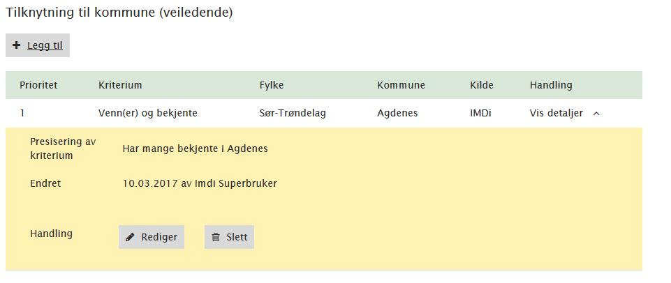 Rettleiande tilknyting til kommune Her finn du informasjon om eventuelle andre kriterium for busetting i den aktuelle kommunen som er lagt inn på mottaka, og som IMDI kan ta med i vurderinga ved val