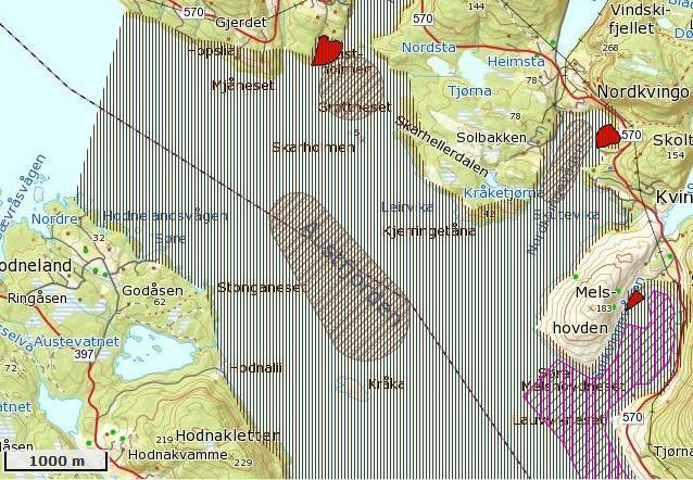 Naturtypar I Fiskeridirektoratet sin database er området Hope Kvingevågen avmerkt som «gyteområde for torsk» og med verdsetting «lokalt viktig gytefelt» (verdi C-middels verdi), jf. figur 7.