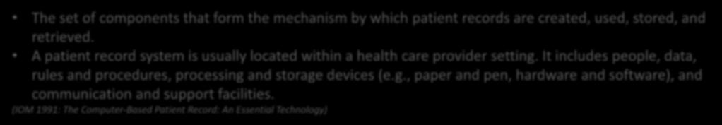 Hva er et elektronisk pasientjournalsystem? Denne standarden bygger på tre aksepterte definisjoner fra U.S.