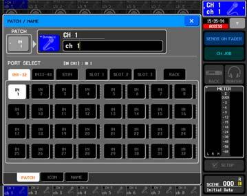 Velg SLOT1. Velg port 1 på SLOT1. En pop up meny vises, trykk [OK]. Den første inngangen på SLOT 1 er nå patched til å mate kanal 1.