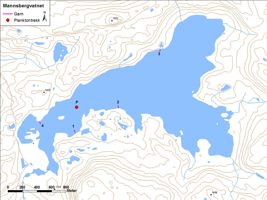 4.3.5 Mannsbergvatnet Mannsbergvatnet (figur 22 og bilete 7) ligg i Årdal kommune. Vatnet er 2,36 km 2 stort, ligg 1346 moh. og har ei reguleringshøgd på 8,3 meter.