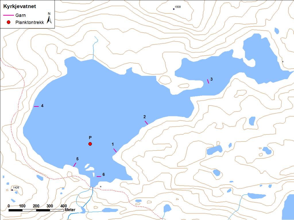 4.3.6 Kyrkjevatnet Kyrkjevatnet (figur 25 og bilete 8) ligg i Årdal kommune. Vatnet er 0,8 km 2 stort, ligg 1346 moh. og har ei reguleringshøgd på 10 meter.