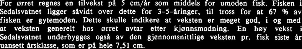 Veks t Figur 4 viser tilbakeberegnet vekst fra skjellanalyser av fisken. For ørret regnes en tilvekst pa 5 cm/ar som middels for umoden fisk.