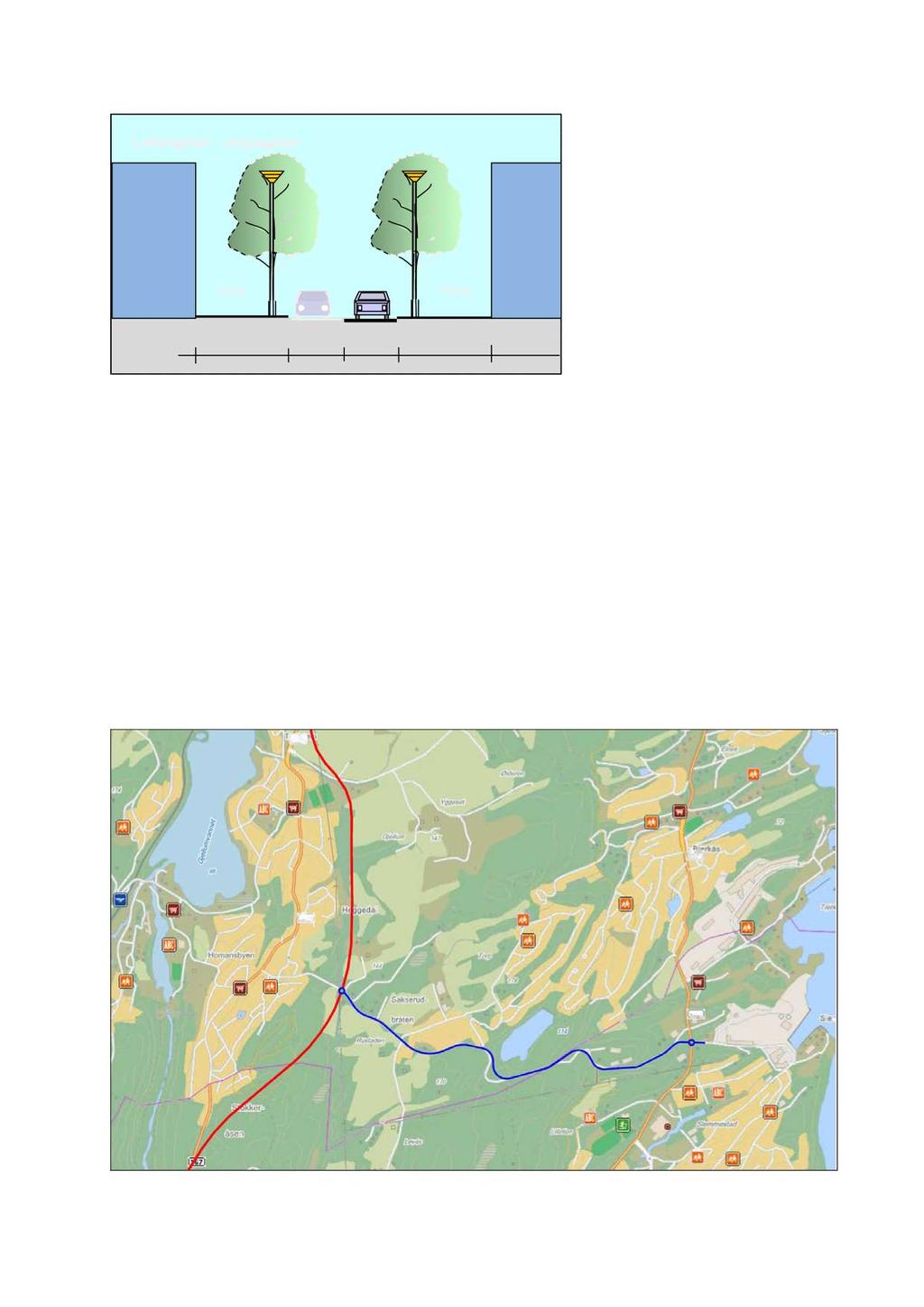 23 Lokalgater - miljøgater Gang Gang 5,00 3,00 3,00 5,00 16,00 Figur 2. 5. Prinsippsnitt av lokalgater - miljøgater på Slemmestad.