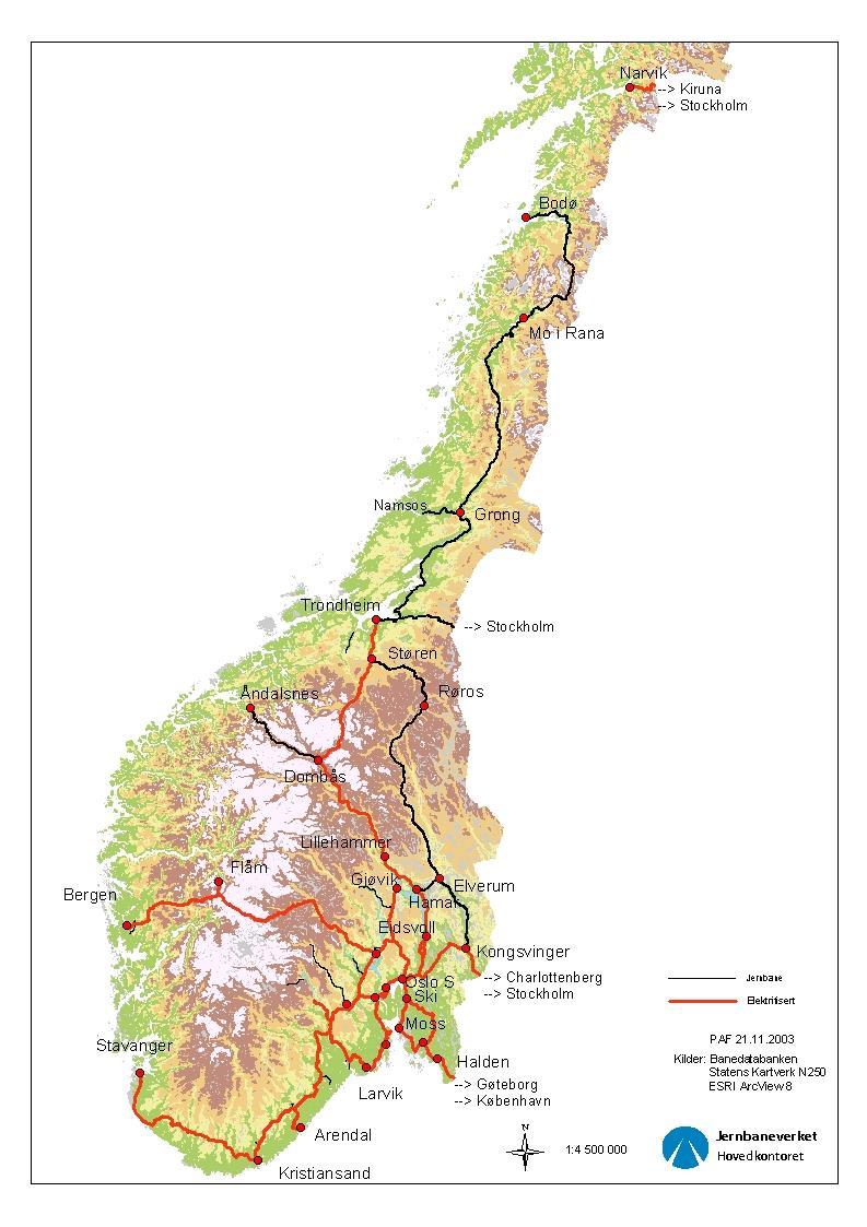 Første høyhastighetsbane i Norge åpnet i 1998 (Gardermobanen) 4219 km jernbane i Norge 2470 km elektrifiserte Første