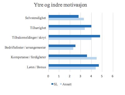 For å forsøke å avdekke hvilke faktorer som kan påvirke den indre eller ytre motivasjonen til de ansatte, ba vi de ansatte og salgslederne om å svare på et spørsmål som viste ulike alternativer.